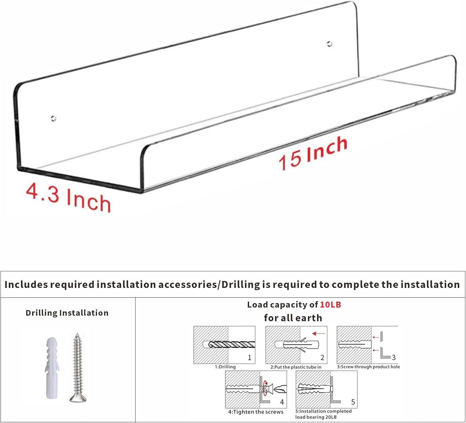 4 Pack Clear Acrylic Floating  - огляд і ціна Pop Display Shelf
